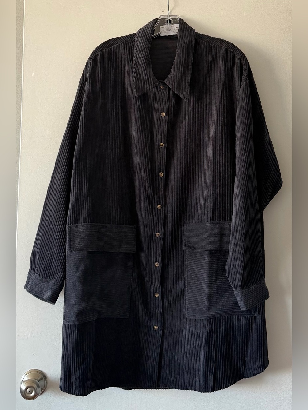 ASOS DESIGN Ribbed Corduroy Oversized Shacket Jacket US 10 Black/Charcoal